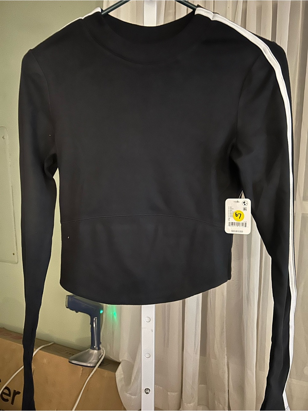Free People Long Sleeve Crop Top with White Stripe in Black